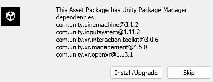 Required packages in the Unity Package Manager