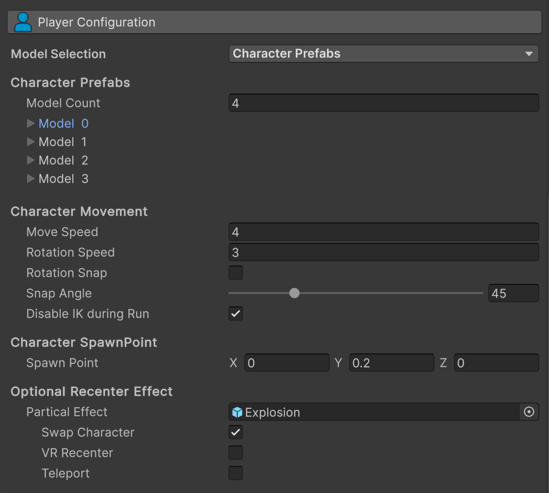 Settings that apply to all character models